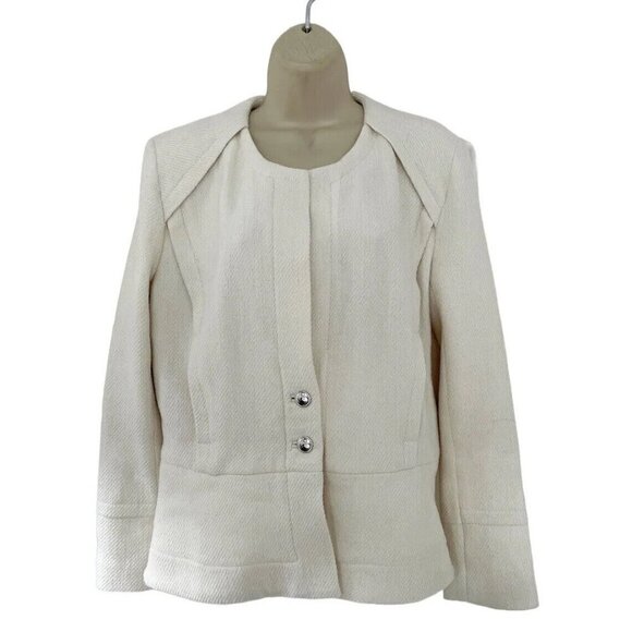 IRO Jackets & Blazers - IRO Woman's Sz 42 (L) Winter White Cream Silver Button Cotton Wool Bend Blazer